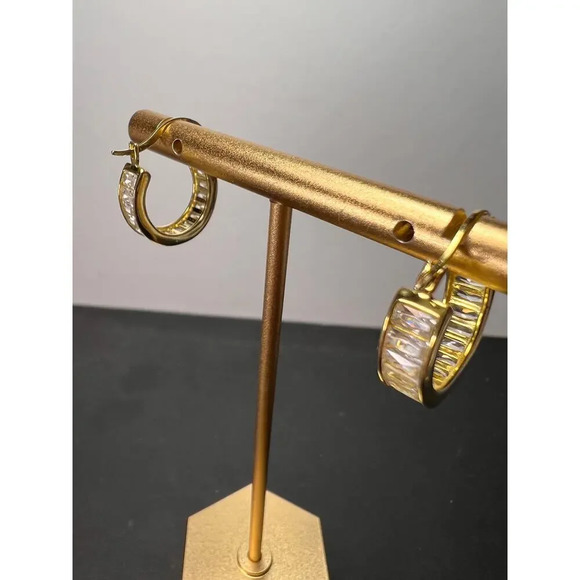 CZ huggie hoop earrings in yellow gold over sterling silver187 - Picture 3 of 11